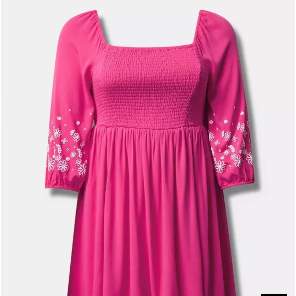 TORRID Pink Smocked Dress with Floral Sleeves size 1  1x